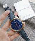 Emporio Armani Chronograph Blue Dial Blue Leather Strap Watch For Men - AR1862