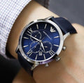 Emporio Armani Giovanni T Bar Chronograph Quartz Blue Dial Blue Leather Strap Watch For Men - AR11226