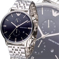 Emporio Armani Gianni Chronograph Blue Dial Silver Steel Strap Watch For Men - AR1648