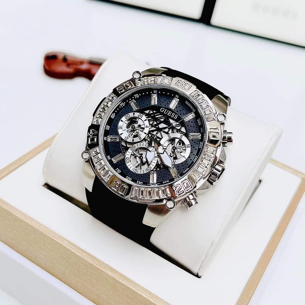 Guess Trophy Multifunction Black Dial Black Rubber Strap Watch for Men - GW0333G1