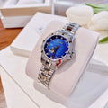 Bulova Crystal Collection Mother of Pearl Blue Dial Silver Steel Strap Watch for Women - 96L238