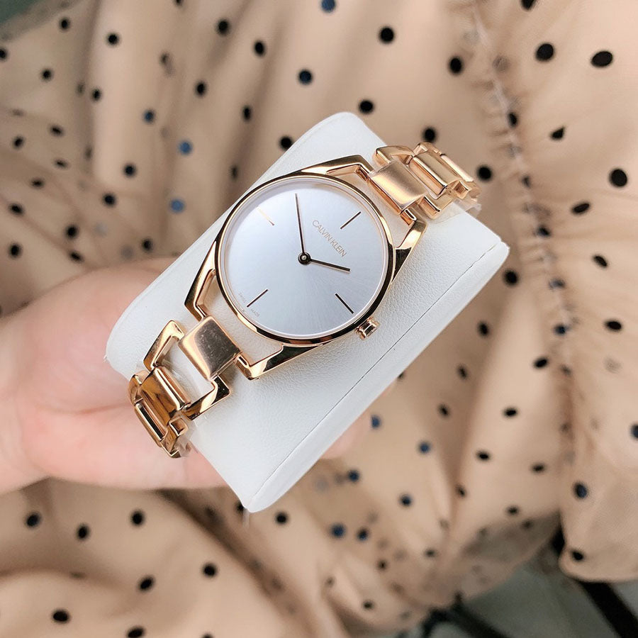 Calvin Klein Dainty White Dial Rose Gold Steel Strap Watch for Women - K7L23646