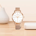 Calvin Klein Even White Dial Rose Gold Mesh Bracelet Watch for Women - K7B23626