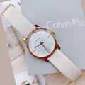 Calvin Klein City Silver Dial White Leather Strap Watch for Women - K2G236X6