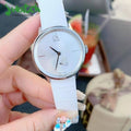 Calvin Klein Accent Silver Dial White Leather Strap Watch for Women - K2Y231K6