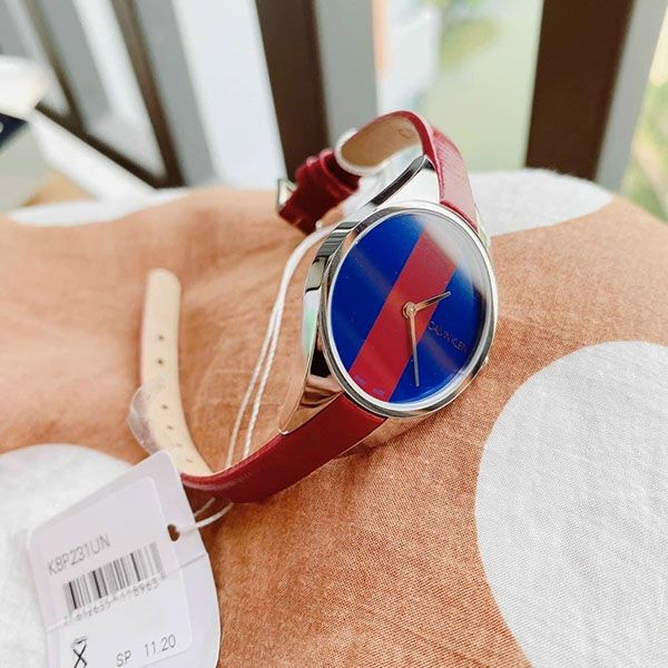 Calvin Klein Rebel Blue Maroon Dial Maroon Leather Strap Watch for Women - K8P231UN