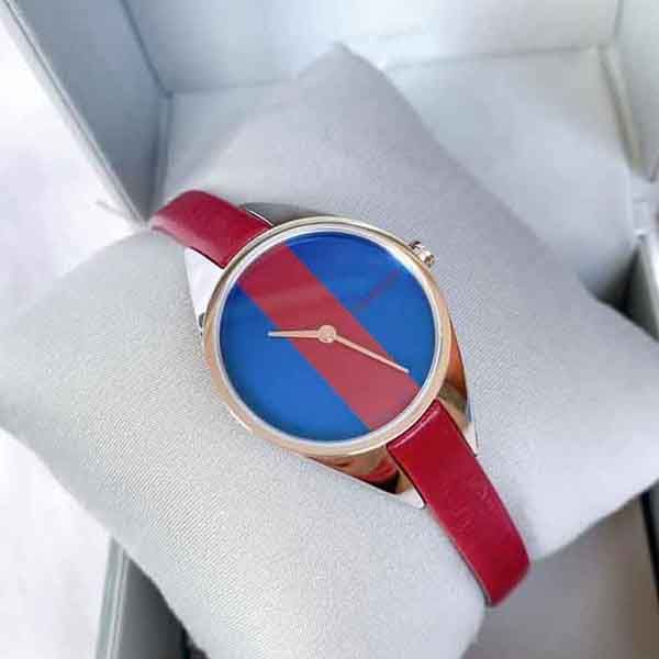 Calvin Klein Rebel Blue Dial Maroon Leather Strap Watch for Women - K8P231UN