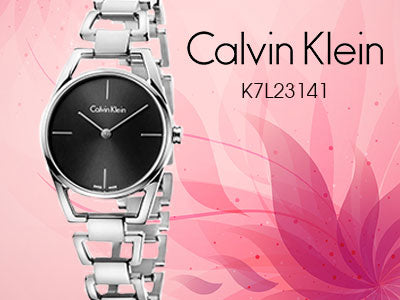 Calvin Klein Dainty Black Dial Silver Steel Strap Watch for Women - K7L23141