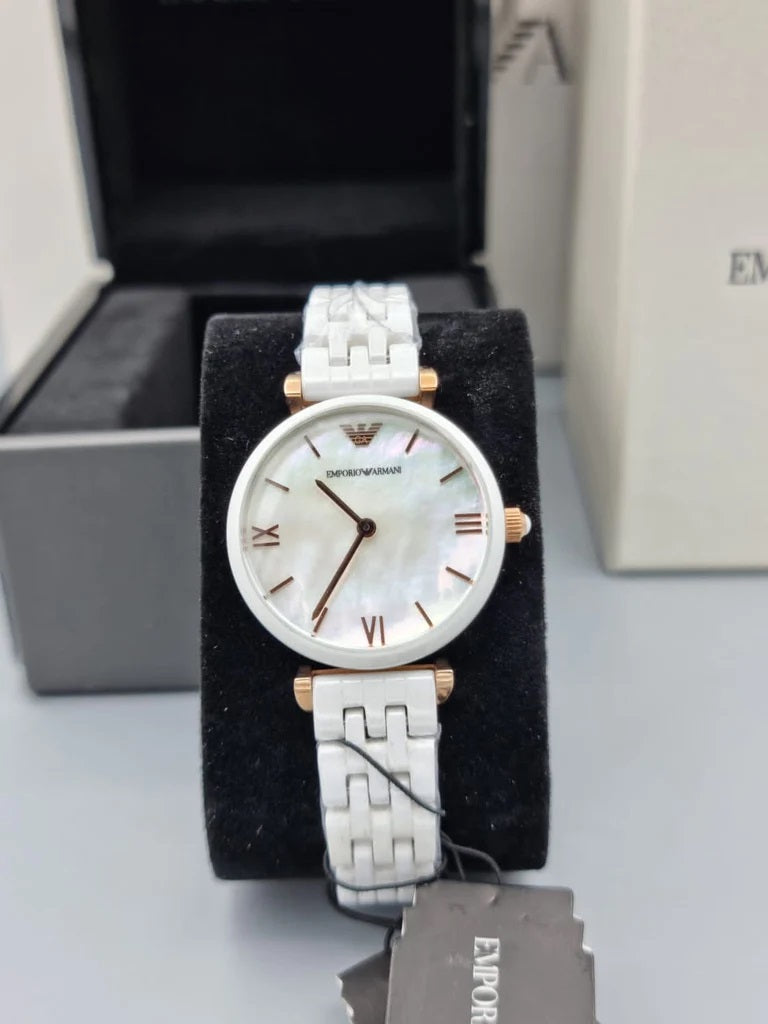 Emporio Armani Ceramica Mother of Pearl Dial White Ceramic Strap Watch For Women - AR1486