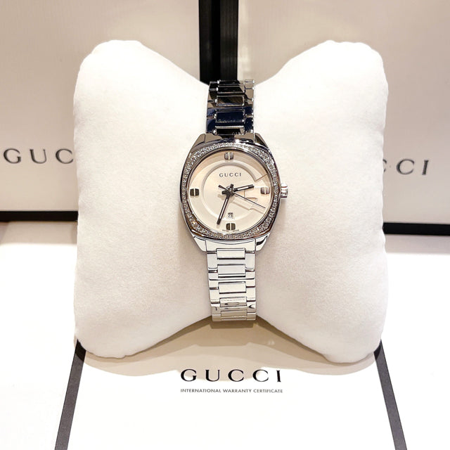 Gucci G Frame White Dial Stainless Steel Diamond Watch For Women - YA142506