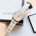 Gucci G Timeless White Dial White Leather Strap Watch For Women - YA1264096