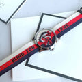 Gucci G Timeless Quartz White Red Blue Dial Multicolored NATO Strap Watch For Men - YA1264059