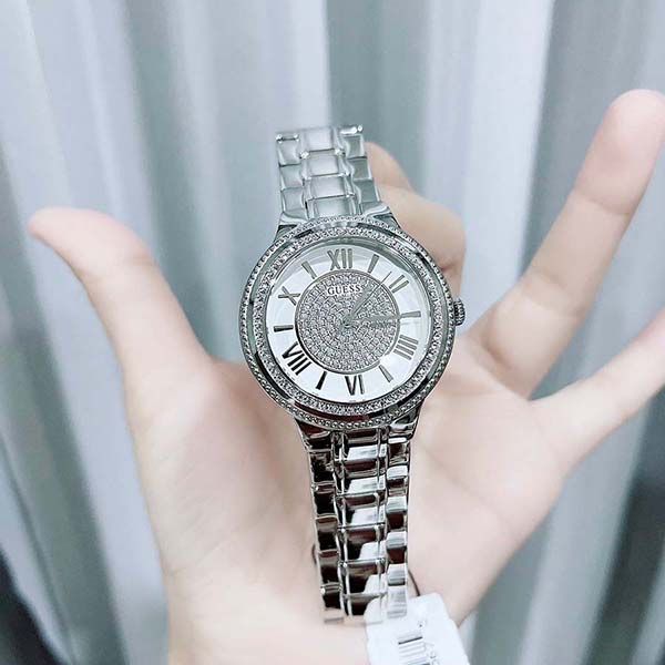 Guess Madison Diamonds Silver Dial Silver Steel Strap Watch for Women - W0637L1