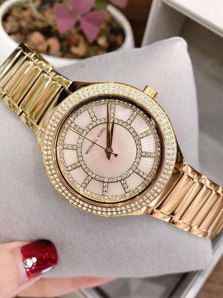 Michael Kors Kerry Mother of Pearl Dial Gold Steel Strap Watch for Women - MK3396