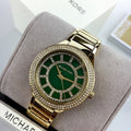 Michael Kors Kerry Green Dial Gold Steel Strap Watch for Women - MK3409