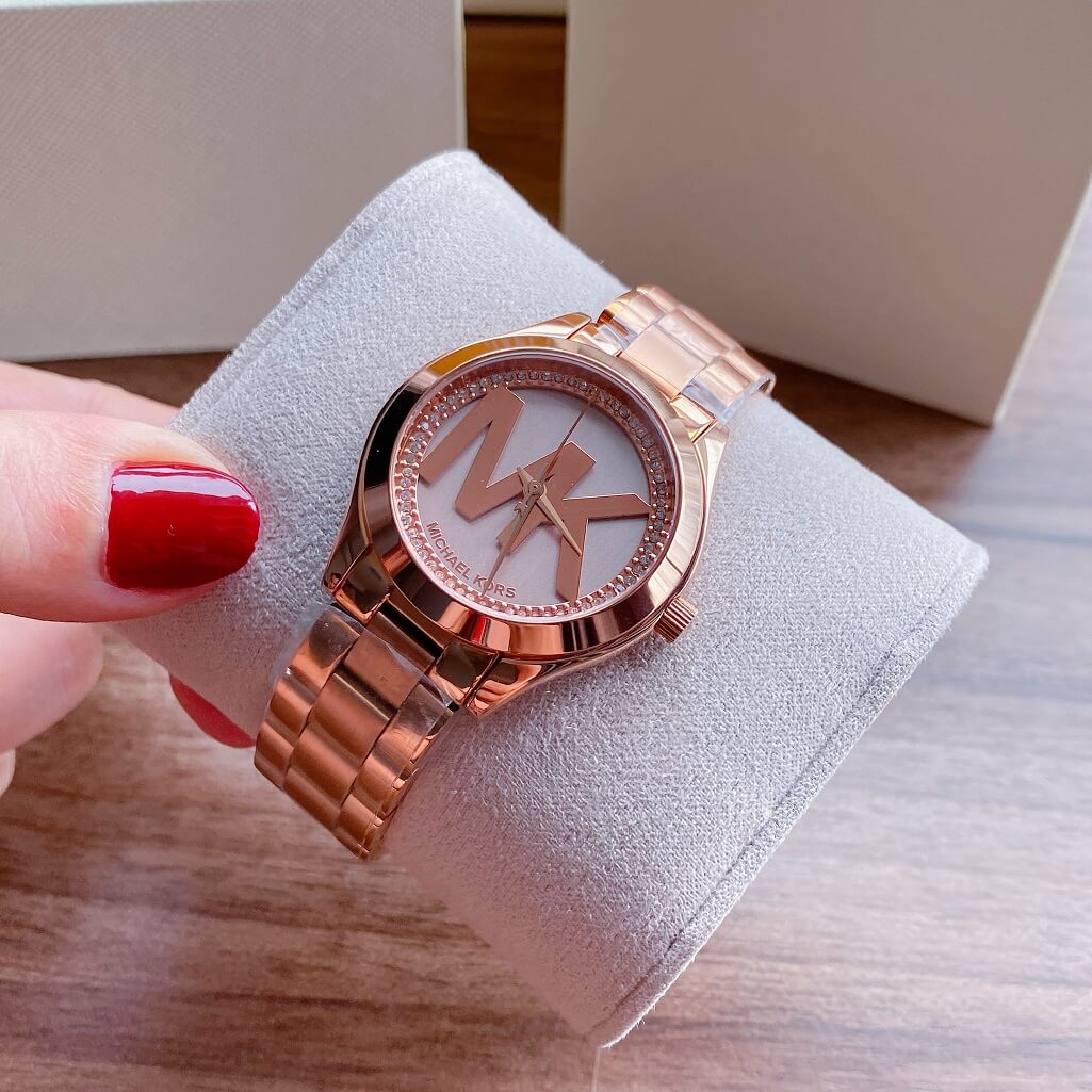 Michael Kors Slim Runway Rose Gold Dial Rose Gold Steel Strap Watch for Women - MK3549