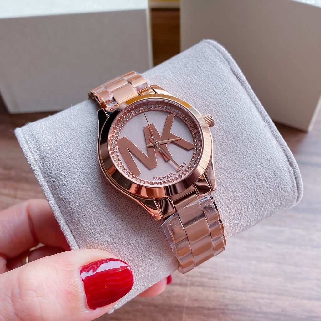 Michael Kors Slim Runway Rose Gold Dial Rose Gold Steel Strap Watch for Women - MK3549