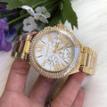 Michael Kors Camille Silver Diamonds Dial Gold Steel Strap Watch for Women - MK5756