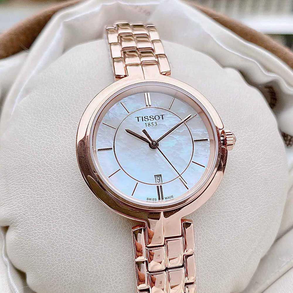 Tissot T Lady Flamingo Mother of Pearl Dial Rose Gold Steel Strap Watch For Women - T094.210.33.116.02