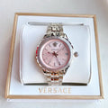 Versace Hellenyium Pink Dial Silver Steel Strap Watch for Women - V12010015