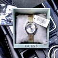 Guess Whisper Silver Dial Gold Mesh Bracelet Watch for Women - W1084L2