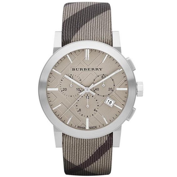 Burberry The City Smoked Brown Dial Checkered Brown Leather Strap Watch for Men - BU9361