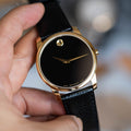 Movado Museum Black Dial Black Leather Strap Watch For Men - 0607014