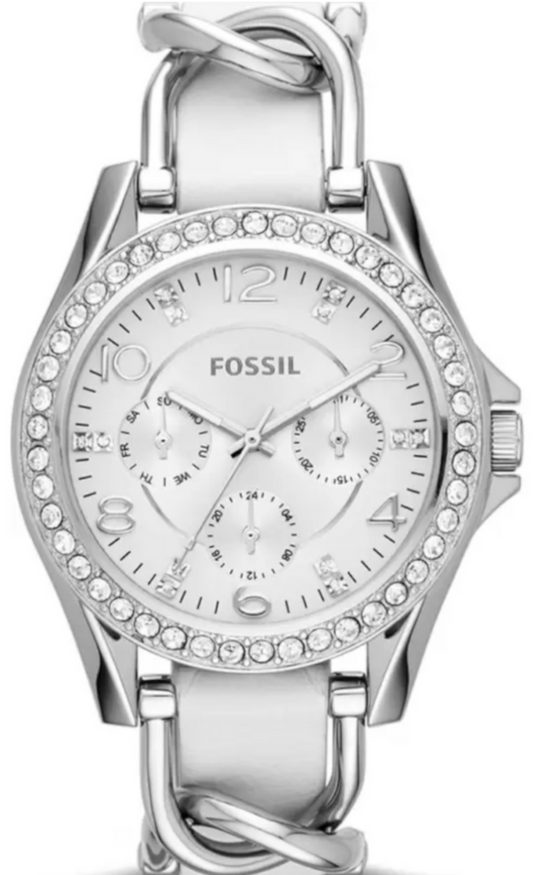 Fossil Riley Silver Dial Silver Steel Strap Watch for Women - ES3463