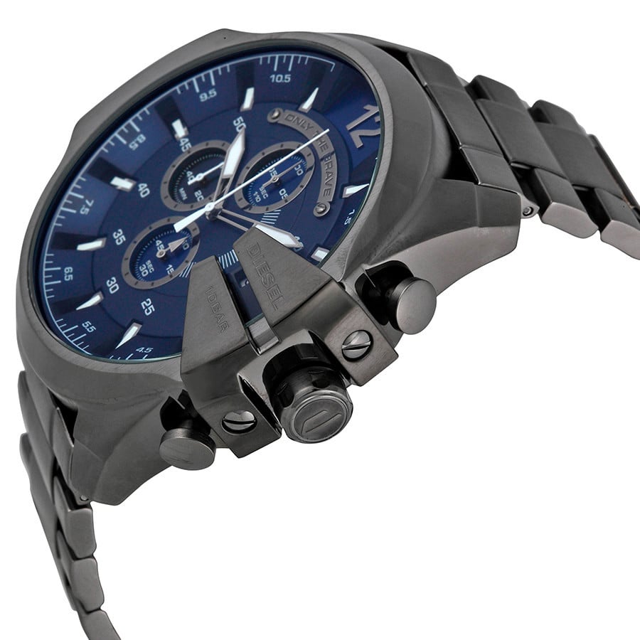 Diesel Mega Chief Chronograph Blue Dial Black Stainless Steel Watch For Men - DZ4329