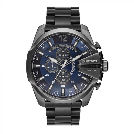 Diesel Mega Chief Chronograph Blue Dial Black Stainless Steel Watch For Men - DZ4329