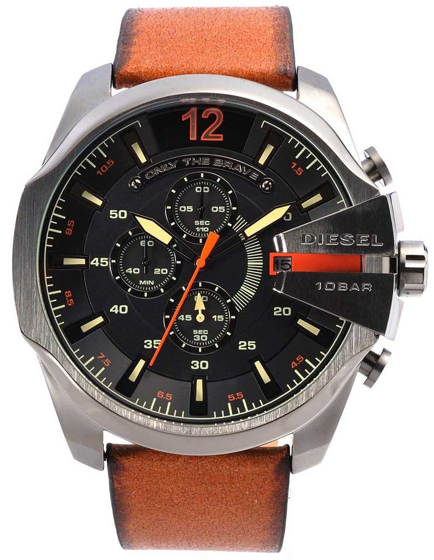 Diesel Mega Chief Quartz Chronograph Brown Leather Watch For Men - DZ4343