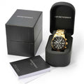 Emporio Armani Chronograph Black Dial Gold Steel Strap Watch For Men - AR5857