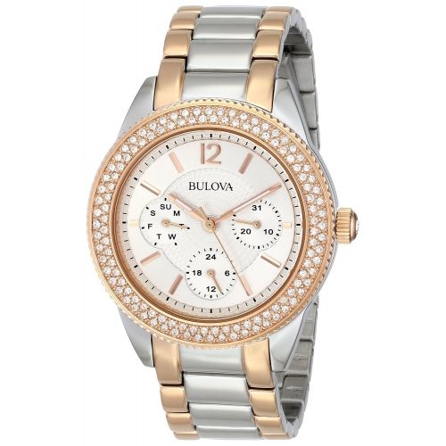 Bulova Crystal Collection Silver Dial Two Tone Steel Strap Watch for Women - 98N100