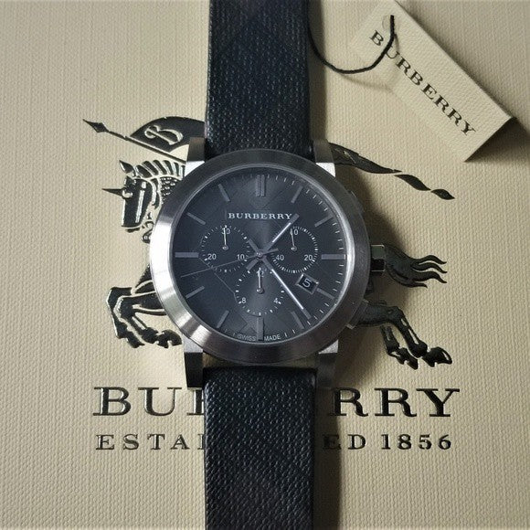 Burberry The City Grey Dial Black Leather Strap Watch for Men - BU9359