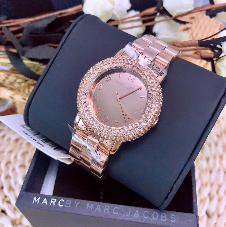 Marc Jacobs Marci Crystal Rose Gold Dial Rose Gold Stainless Steel Strap Watch for Women - MBM3192