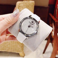 Swarovski Crystalline Hours Silver Dial White Leather Strap Watch for Women - 5295383