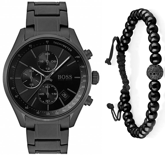 Hugo Boss Grand Prix Chronograph Black Dial Black Steel Strap Watch for Men - 1513676