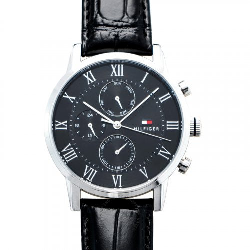 Tommy Hilfiger Kane Quartz Black Dial Black Leather Strap Watch for Men - 1791401