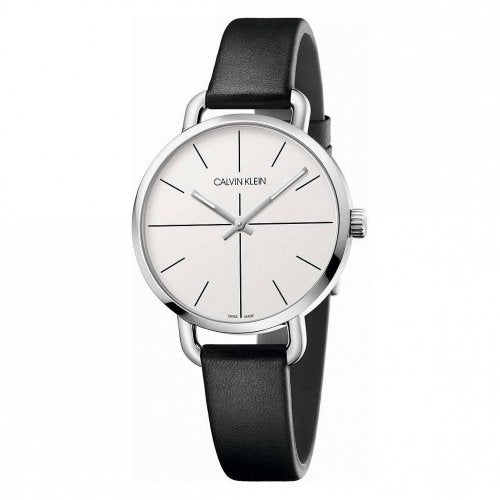 Calvin Klein Evan White Dial Black Leather Strap Watch for Women - K7B231CY