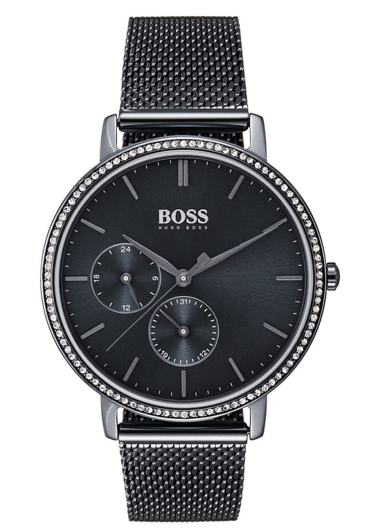 Hugo Boss Infinity Black Dial Black Mesh Bracelet Watch for Women -1502521