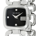 Gucci G Diamond Quartz Black Dial Silver Steel Strap Watch For Women - YA125509