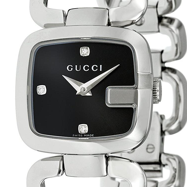 Gucci G Diamond Quartz Black Dial Silver Steel Strap Watch For Women - YA125509