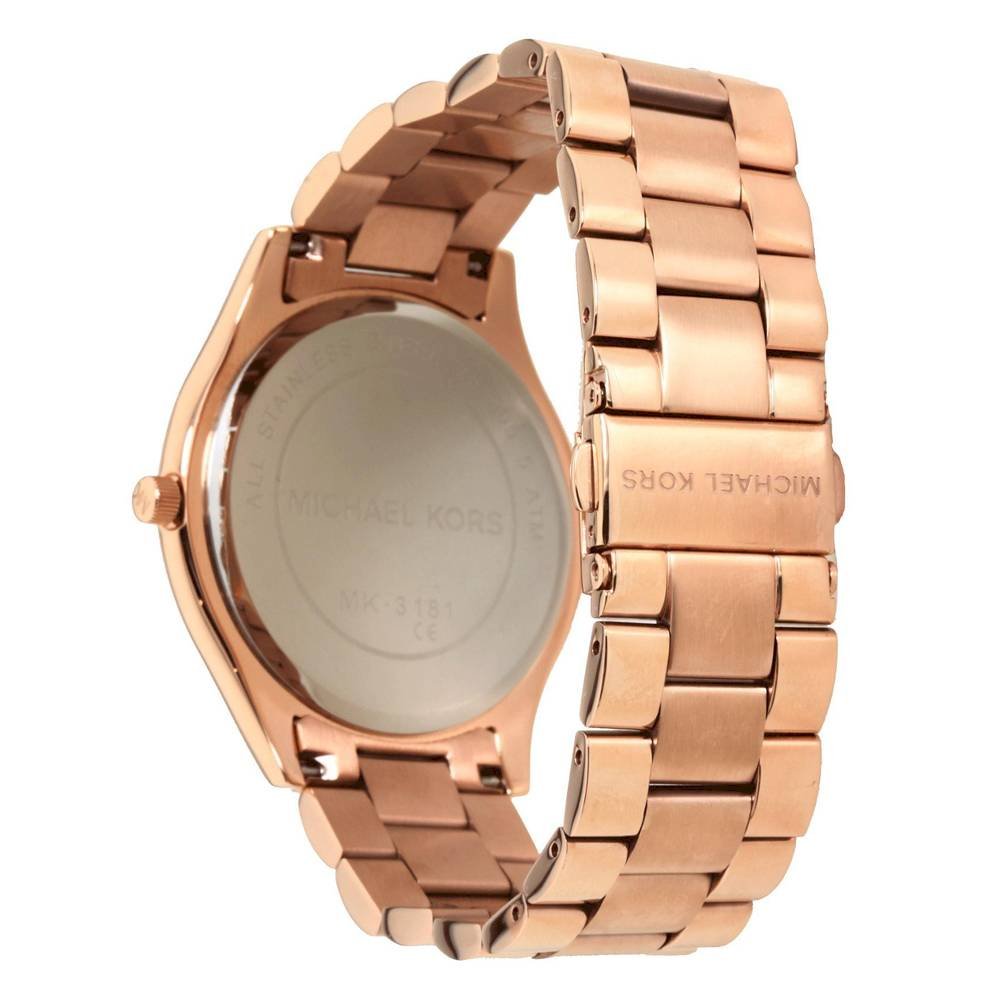 Michael Kors Slim Runway Brown Dial Rose Gold Stainless Steel Strap Watch for Women - MK3181