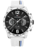 Tommy Hilfiger Multi Function Quartz Black Dial White Rubber Strap Watch for Men - 1791475