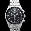 Emporio Armani Tazio Chronograph Team Italia Black Dial Silver Steel Strap Watch For Men - AR5983