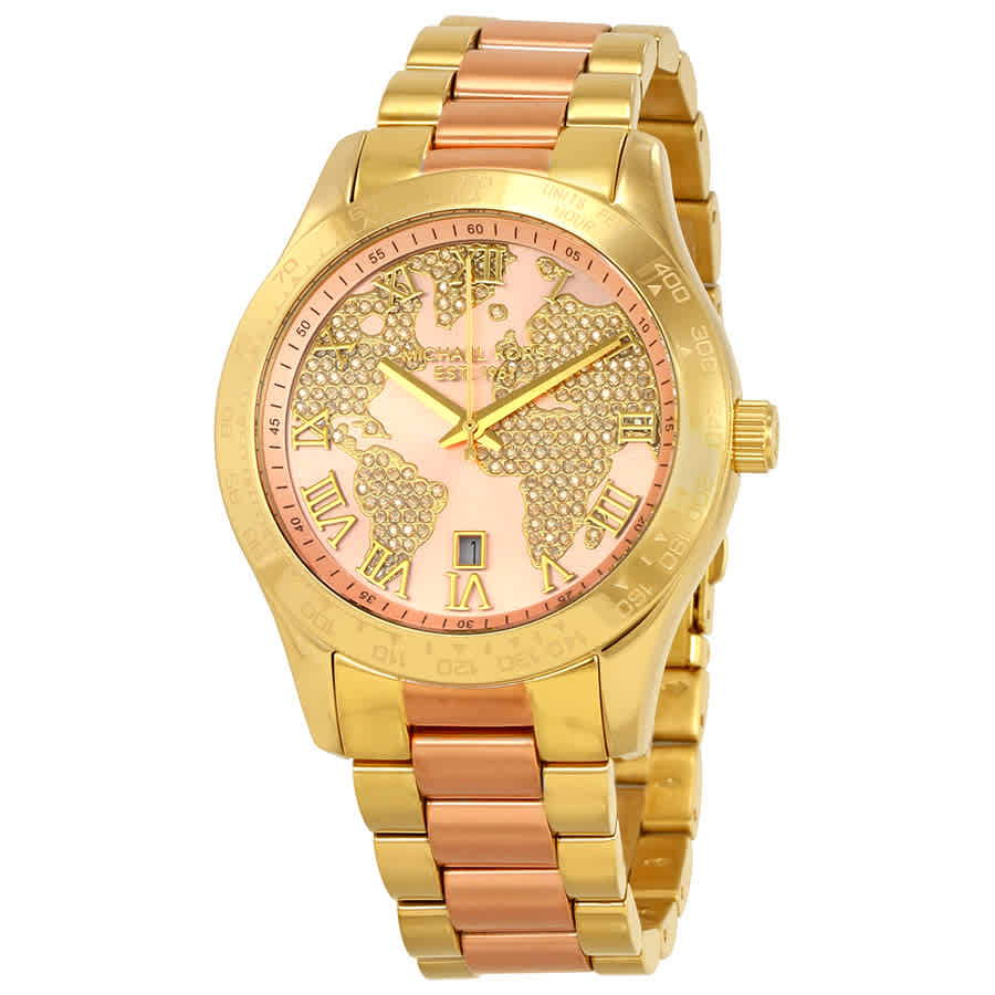 Michael Kors Layton Rose Gold Dial Gold Stainless Steel Strap Watch for Women - MK6476