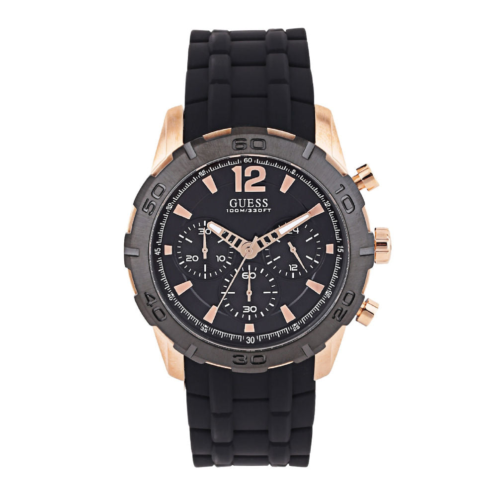 Guess Caliber Chronograph Black Dial Black Rubber Strap Watch for Men  - W0864G2