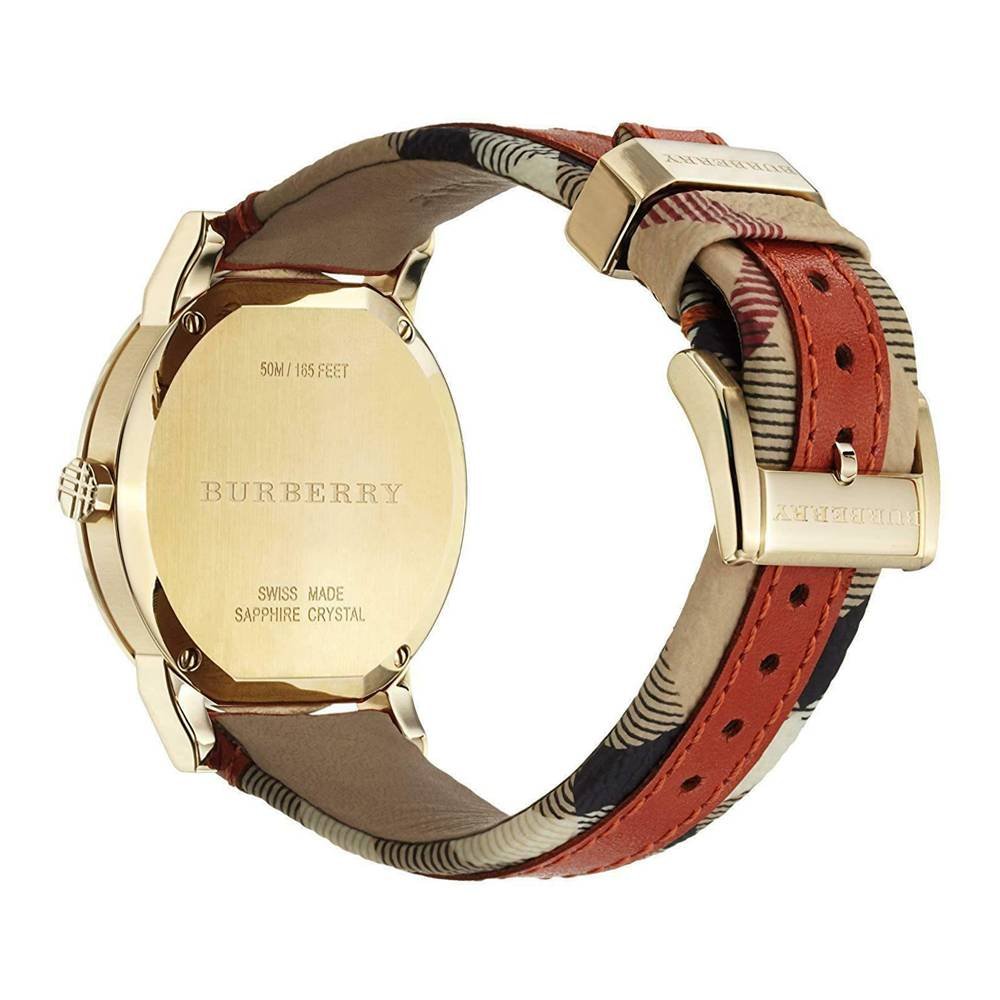 Burberry The City Gold Dial Orange Leather Strap Watch for Women - BU9016