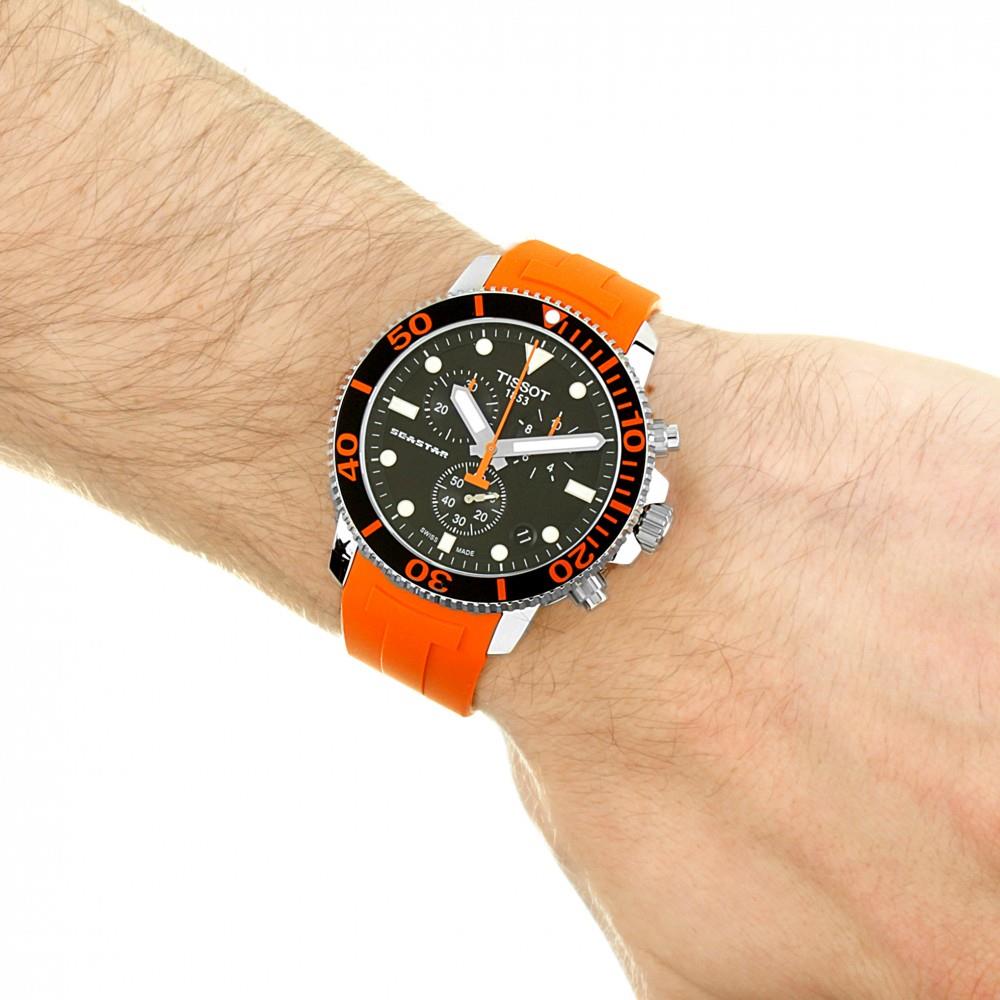 Tissot Seaster 1000 Chronograph Black Dial Orange Rubber Strap Watch For Men - T120.417.17.051.01