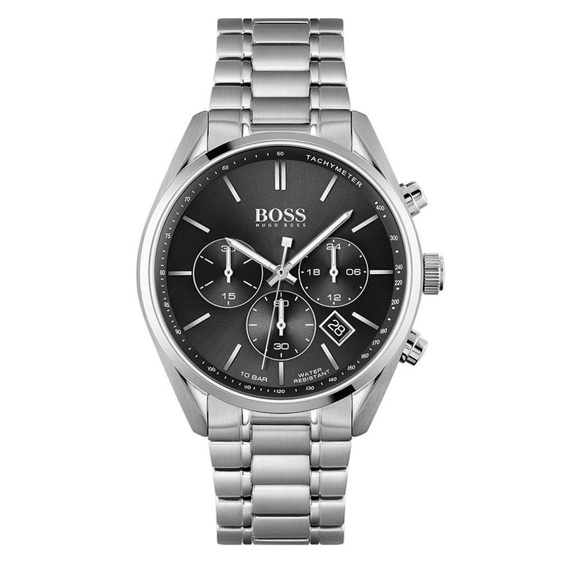 Hugo Boss Champion Black Dial Silver Steel Strap Watch for Men - 1513871